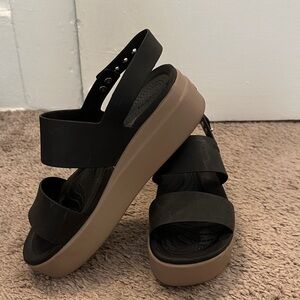 Crocs Black Platform Sandals with Tan Sole